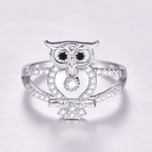 narica midnight owl silver plated created black spinel fashion cocktail party engagement wedding ring for women size 9