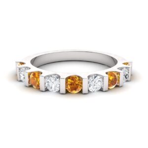 Diamondere Natural and Certified Citrine and Diamond Wedding Ring in 14K White Gold | 0.96 Carat Half Eternity Stackable Band for Women, US Size 7.5