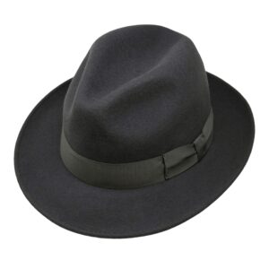 swift - fedora - lightweight - 100% wool felt - crushable for travel - water resistant - snap brim - dark grey 58cm