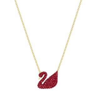 swarovski women's iconic swan pendant, red, gold-tone plated