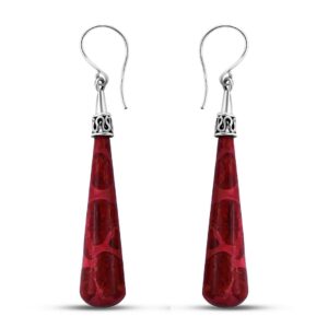 Shop LC Red Coral Dangle Earrings in 925 Sterling Silver - Boho Earrings for Women - Long Dangling Drop Statement Earrings Costume Jewelry for Women Birthday Gifts for Women