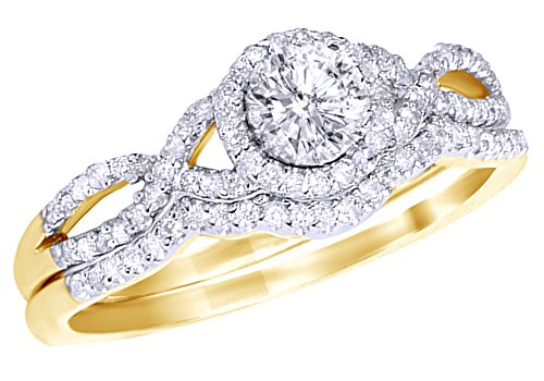 AFFY White Natural Diamond Infinity Engagement Wedding Ring Set in 14k Solid Yellow Gold (0.7 Cttw)