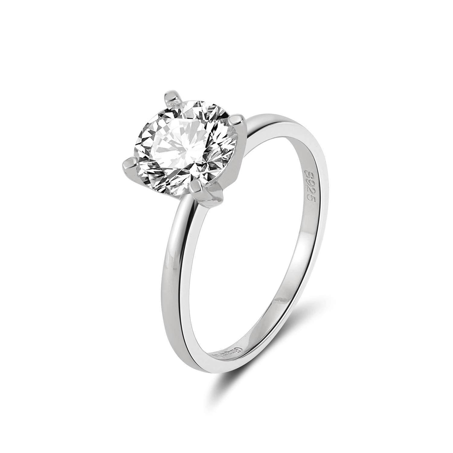 Amore 1CT 2CT 3CT DEW Solitaire Moissanite Engagement Ring by Ginger Lyne Choice of White Yellow or Rose Gold over Sterling Silver Wedding rings for women by Ginger Lyne