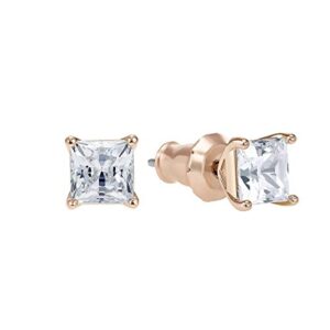 SWAROVSKI Attract Pierced Stud Earrings, Square-Cut Clear Crystals on Rose-Gold Tone Finish Setting, Part of the Swarovski Attract Collection