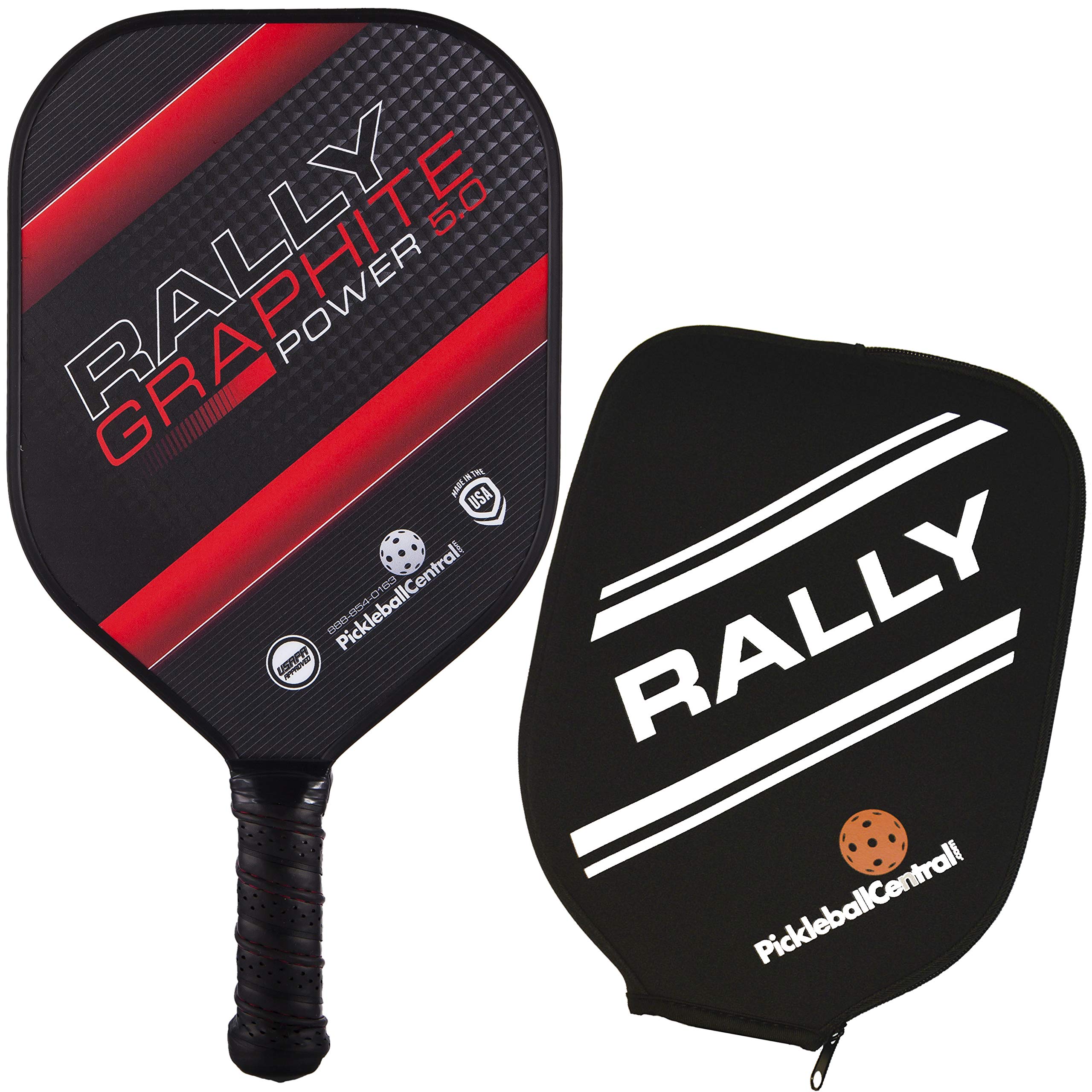 Pickleball Paddle - Rally Graphite Power 5.0 | Honeycomb Core, Graphite/Poly Hybrid Composite Face | Paddle Cover Included | Red/Standard Grip