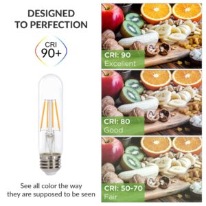 Simba Lighting LED T10 Tubular Edison Filament Light Bulbs (6 Pack) 4W Dimmable 40W Equivalent 120V for Cabinet Display, Piano Lamps, Clear Glass Decorative, Standard Medium E26 Base, Warm White 2700K