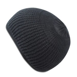 100% Natural Cotton Beanie Skull Cap | Lightweight Single Layer Crochet Cooling Sleep Chemo Caps | Zigzag and Ribbed Patterns (Ribbed - Black)