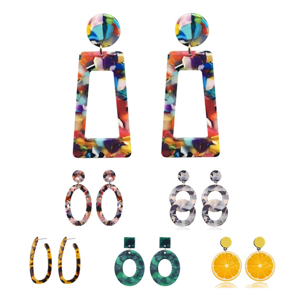 Statement Earrings for Women Acrylic Resin Multicolor Dangles Drop Earrings