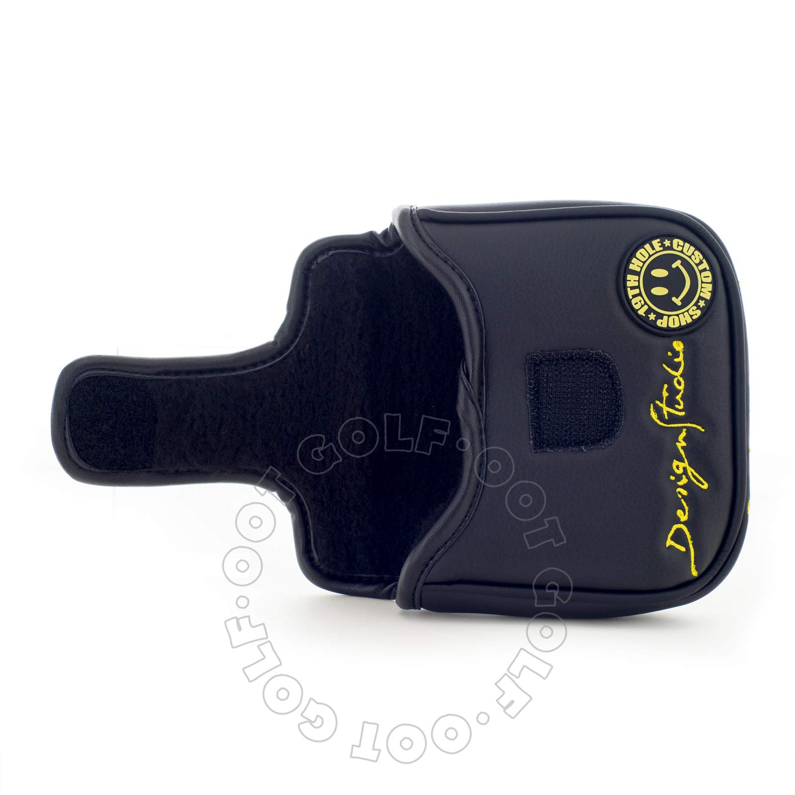 Smile Face Golf High-MOI Mallet Putter Headcover, Heel Shaft, Black, Head Cover