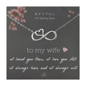 efytal wife gifts, wife birthday gift ideas for her, romantic sterling silver infinity with heart necklace jewelry for women, cute anniversary / valentines day present