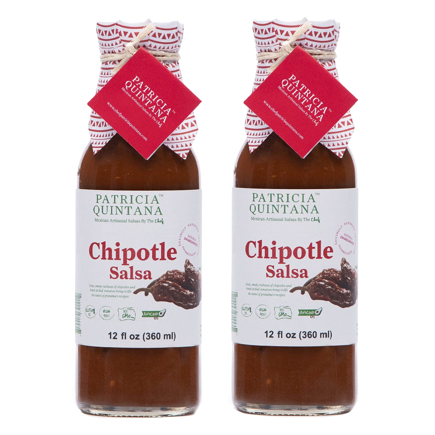 Patricia Quintana Chipotle Salsa- Authentic Artisanal Mexican Ingredients - Perfect topping to your tacos, burritos, enchiladas or other favorite food (12 oz, 2 Bottles)