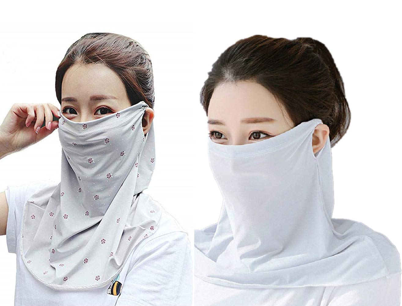 DABER VICH Sun Protection Face Mask Single Layer Neck Gaiter Lightweight Summer Protection Scarf Bandana UV Protective (Gray flower+gray)