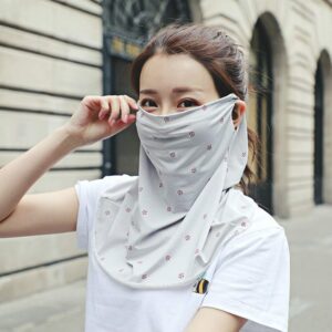 DABER VICH Sun Protection Face Mask Single Layer Neck Gaiter Lightweight Summer Protection Scarf Bandana UV Protective (Gray flower+gray)