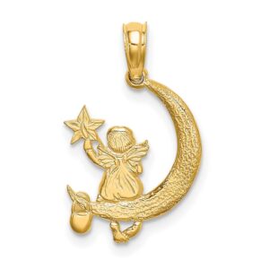 jewelry stores network 14k yellow gold angel holding star sitting on half moon pendant 16 mm x 13 mm