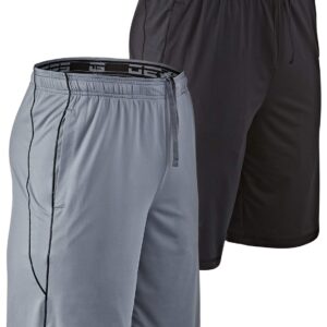 DEVOPS Men's 2-Pack Loose-Fit 10" Workout Gym Shorts with Pockets (X-Large, Black/Steel)