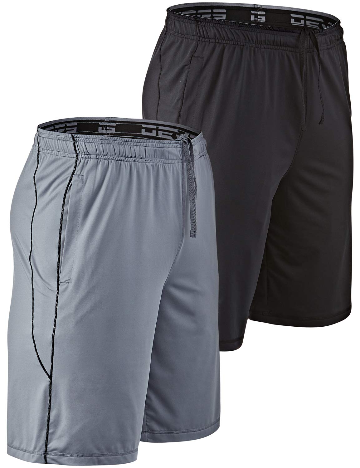 DEVOPS Men's 2-Pack Loose-Fit 10" Workout Gym Shorts with Pockets (X-Large, Black/Steel)