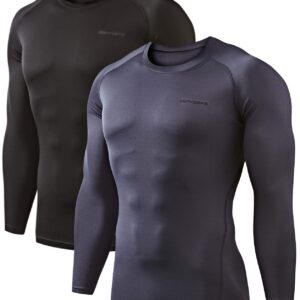 DEVOPS 2 Pack Men's Thermal Long Sleeve Compression Shirts (X-Large, Black/Charcoal)