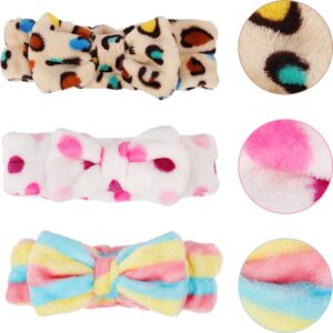 3 Pcs Towel Headbands for Women Headband for Washing Face Facial Hair Band Skincare Microfiber Bowtie Headband Makeup Terry Cloth Headbands Spa Shower Hair Band for Women Girls (Classic Patterns)