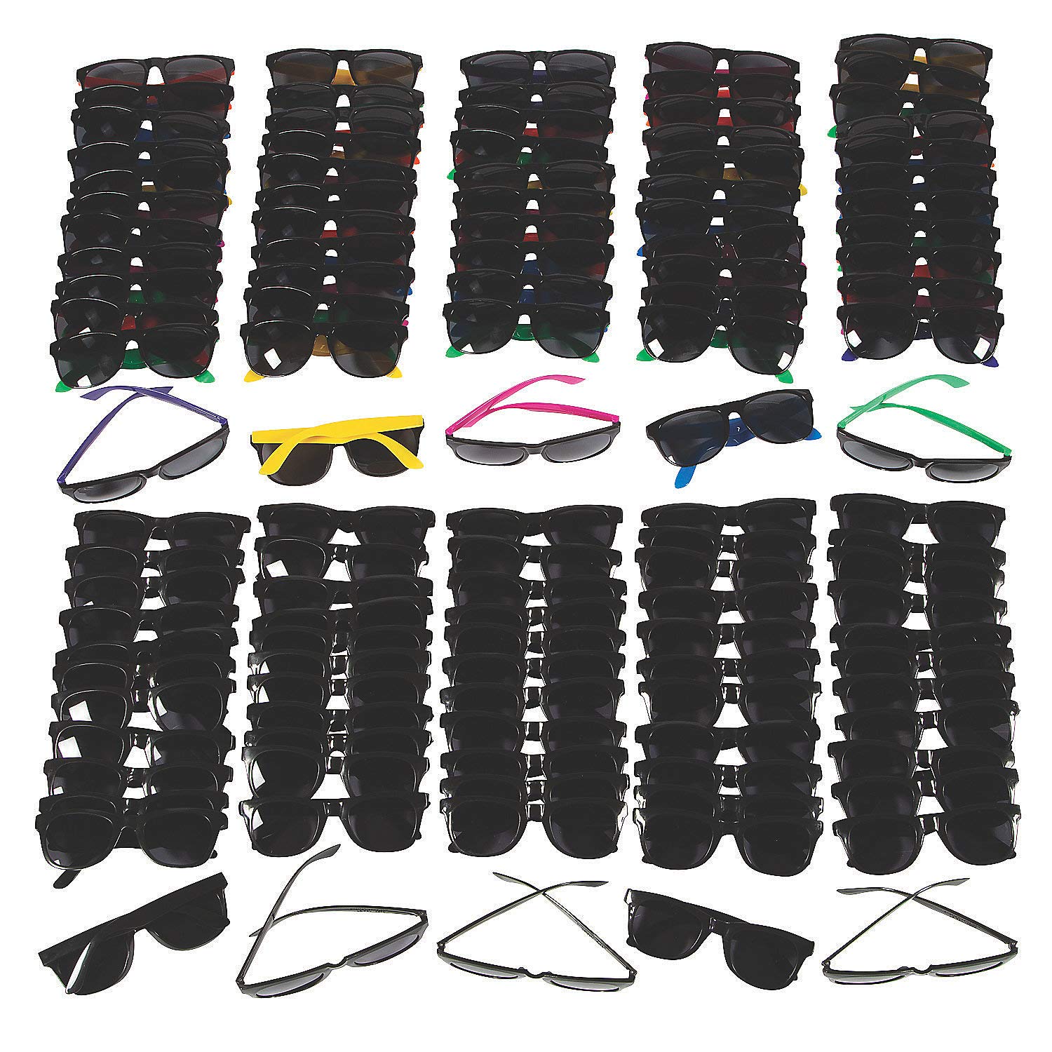 Fun Express Bulk Nomad Sunglasses Assortment, Adult Size - 120 Pairs in Bright Colors - Party Accesories