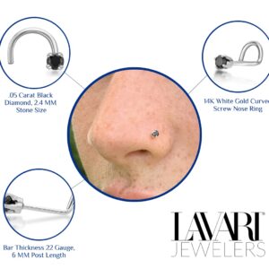 Lavari Jewelers 22 Gauge Curved Screw Nose Ring for Women in 14k White Gold with 0.05 Carat Black Diamond