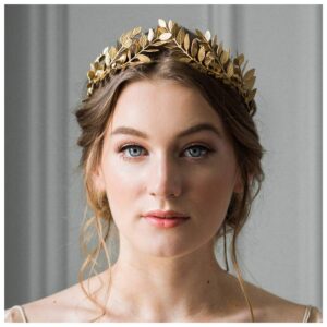 chmier bridal headband leaf vine headband gold leaf crown leaf tiara wedding headpiece bridesmaid prom festival hair accessories for women and girls(gold)