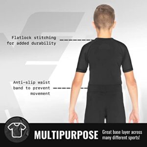 Elite Sports Kids' Jiu Jitsu BJJ Rash Guard, Short Half Sleeve Compression Shirt for Youth Boys Girls Sports Nogi Training (Black, Medium)