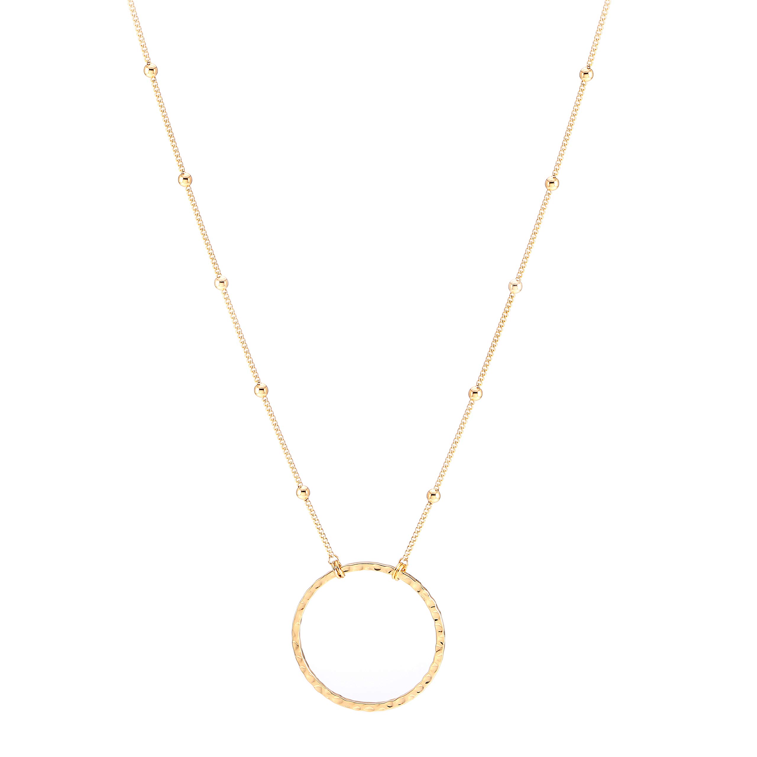 SOFYBJA Hammered Karma Open Circle Pendant Necklace Long Satellite Beaded Chain 18K Gold Plated Jewelry for Women