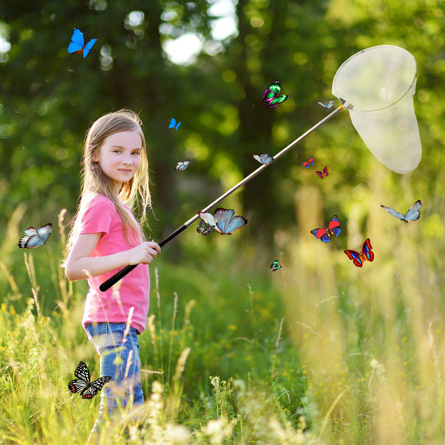 Trasfit Insect and Butterfly Net with 12" Ring, Net Handle Extends to 59 Inches for Adults & Kids