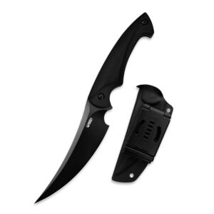 kubey scimitar ku231 10.4in fxied blade hunting knives with 5.4in trailing point d2 blade and g-10 handle for outdoor survival camping and bushcraft, w/kydex sheath (coating)