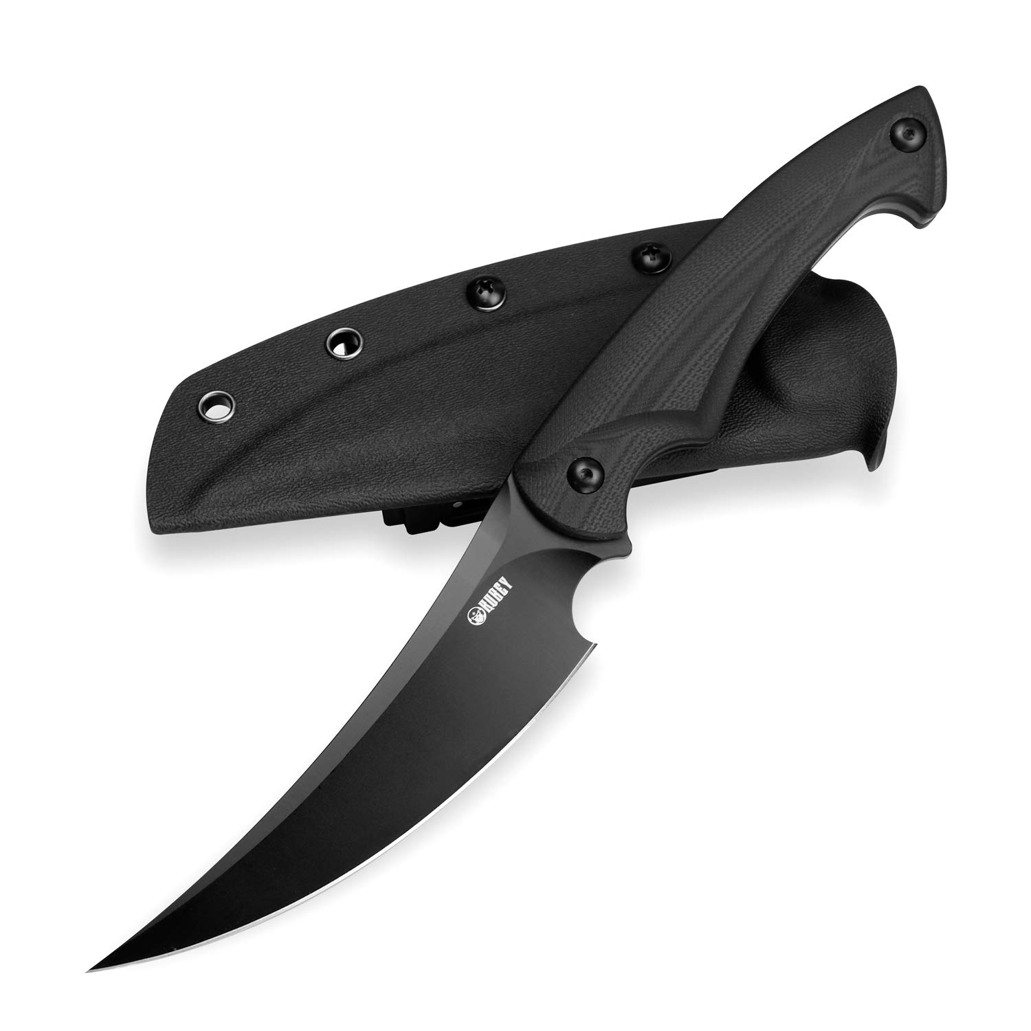 KUBEY Scimitar KU231 10.4in Fxied Blade Hunting Knives with 5.4in Trailing Point D2 Blade and G-10 Handle for Outdoor Survival Camping and Bushcraft, w/Kydex Sheath (Coating)