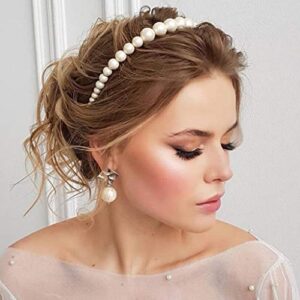 LYDZTION Pearl Headbands for Women, Elegant Bling Headbands Hairpins Headwear Barrette Hair Accessories for Birthday Christmas Day Gift,White