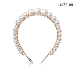 LYDZTION Pearl Headbands for Women, Elegant Bling Headbands Hairpins Headwear Barrette Hair Accessories for Birthday Christmas Day Gift,White