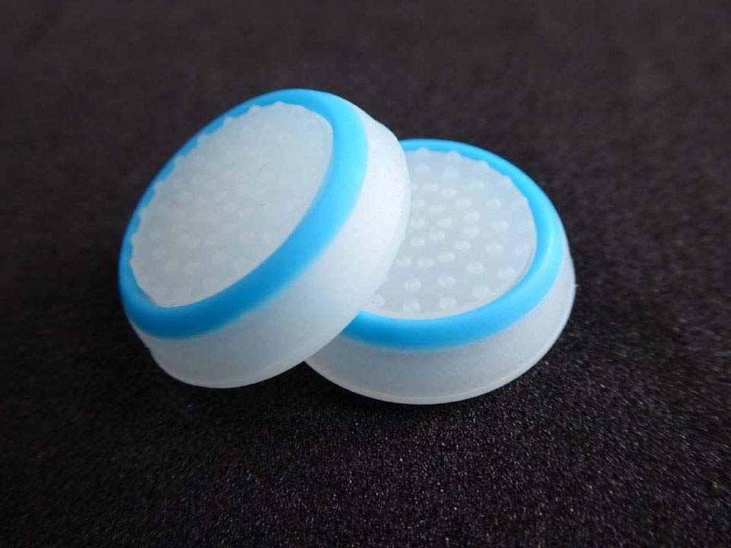 Silicone Thumb Stick Joystick Cap Analog Grip Thumbsticks Cap Cover Case for PS4 PS3 Xbox One Xbox 360 Game Controllers (White-Blue)