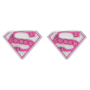 DC Comics Superman Jewelry for Women Sterling Silver Crystal Rose Earrings