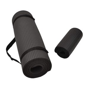 signature fitness all purpose 1/2-inch extra thick high density anti-tear exercise yoga mat and knee pad with carrying strap, black