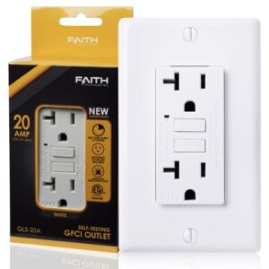 faith 20a gfci outlet, non-tamper-resistant gfi duplex receptacles with led indicator, self-test ground fault circuit interrupter with wall plate, etl listed, white