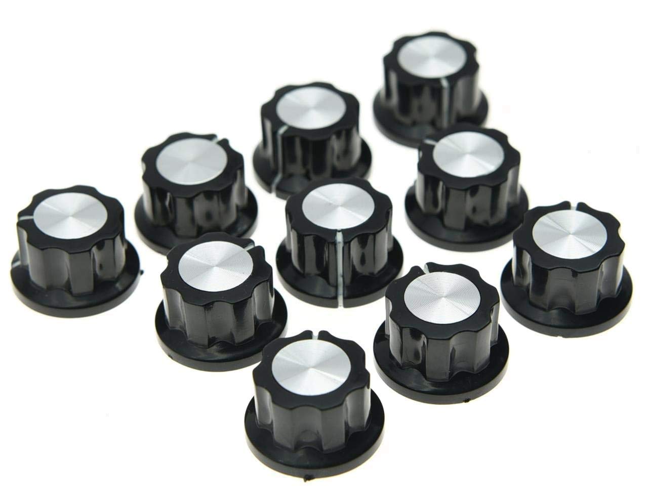 Dopro 10x Guitar Mini Effect Pedal Knobs 6mm Black w/Silver Cap Knob for Boss Pedals