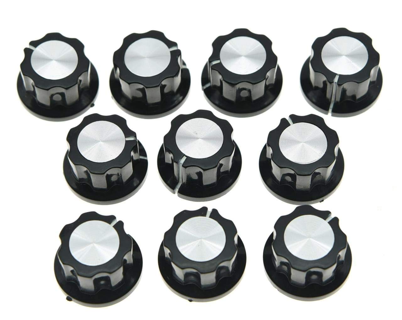 Dopro 10x Guitar Mini Effect Pedal Knobs 6mm Black w/Silver Cap Knob for Boss Pedals