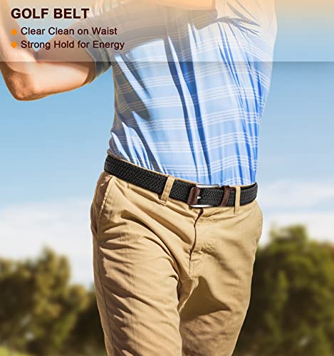 BULLIANT Belt for Men 2Pack,Mens Gift Stretch Braided Web Belt Elastic for Casual Golf Jeans,1 3/8"(Black/Beige,36"-40" Waist Adjustable)