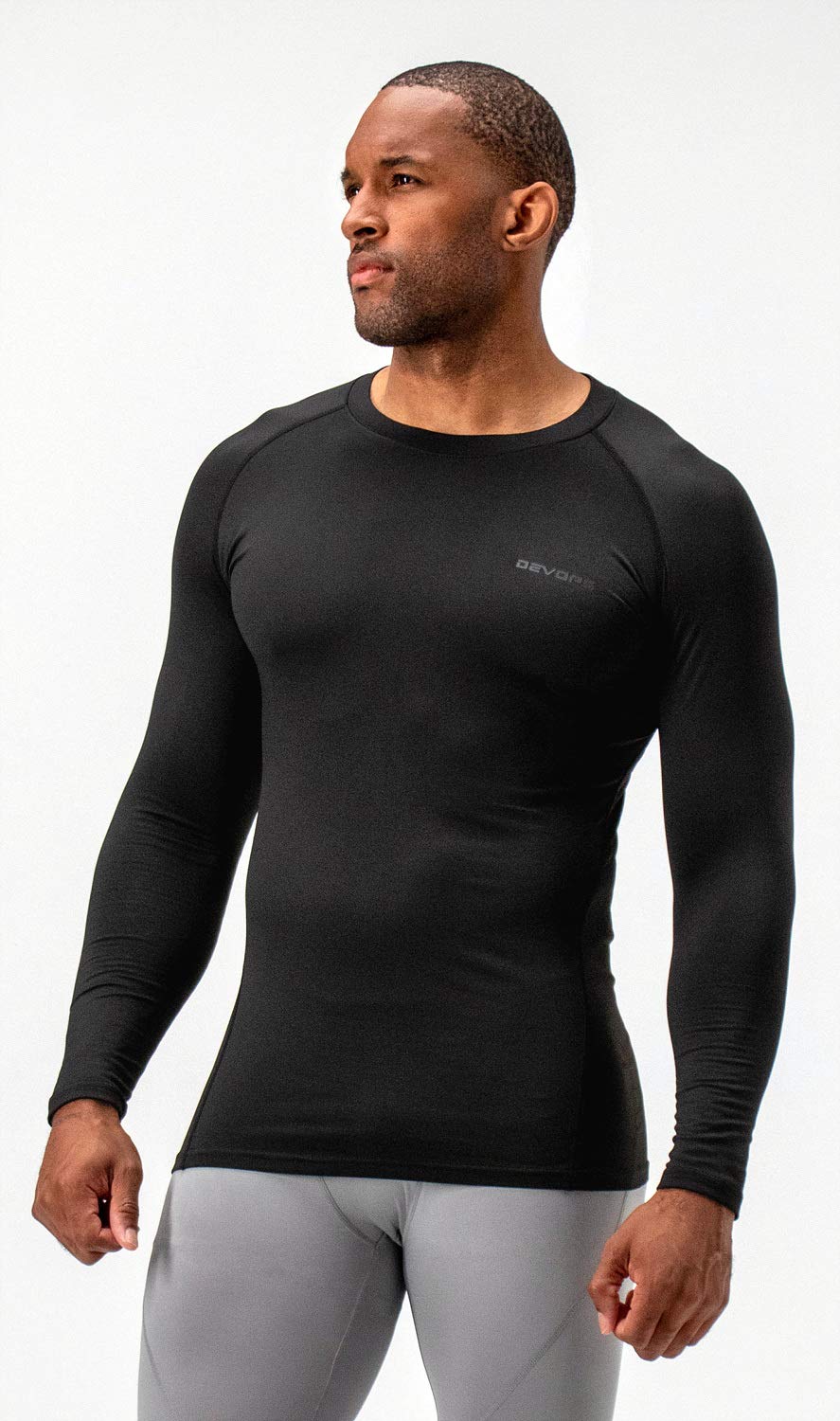 DEVOPS 2 Pack Men's Thermal Long Sleeve Compression Shirts (Large, Black/Black)