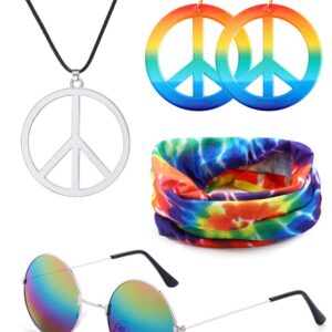 VALIJINA Hippie Costume Set Sunglasses Peace Sign Earrings Tie Dye Headband Bandana 60s or 70s Hippie Accessories