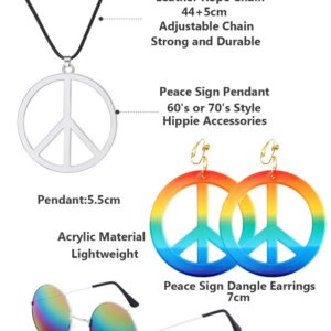 VALIJINA Hippie Costume Set Sunglasses Peace Sign Earrings Tie Dye Headband Bandana 60s or 70s Hippie Accessories