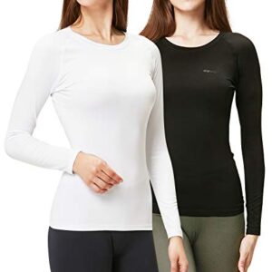 DEVOPS Women's 2 Pack Thermal Long Sleeve Shirts Compression Baselayer Tops (Medium, Black/White)