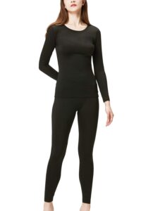 devops women's thermal underwear long johns top & bottom set (medium, black)