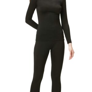 DEVOPS Women's Thermal Underwear Long Johns Top & Bottom Set (Medium, Black)