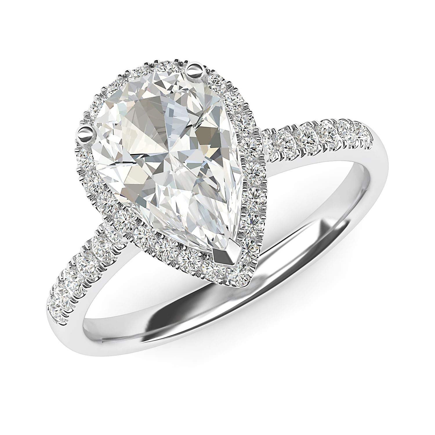 14k White Gold Simulated Pear-Shaped Diamond Halo Engagement Ring with Side Stones Promise Bridal Ring (7)