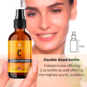 InstaSkincare Vitamin C Serum for Face and Eyes with Hyaluronic Acid and Vitamin E - Brightening Serum, Dark Spots, Eye Area, Wrinkles 2Oz