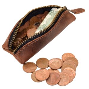 Hide & Drink, Long Coin Case, Cash Holder, Rustic Case for Pennies, Vintage Zippered Pouch, Travel Accessory, Full Grain Leather, Handmade, Bourbon Brown