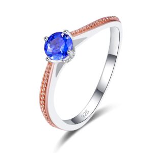 Narica 925 Sterling Silver Plated Ring Round Cut Created Blue Sapphire Rose Gold Eternity Wedding Engagement Ring for Women Size 9