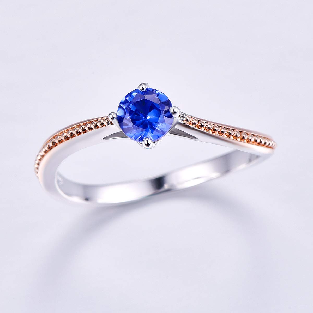 Narica 925 Sterling Silver Plated Ring Round Cut Created Blue Sapphire Rose Gold Eternity Wedding Engagement Ring for Women Size 9